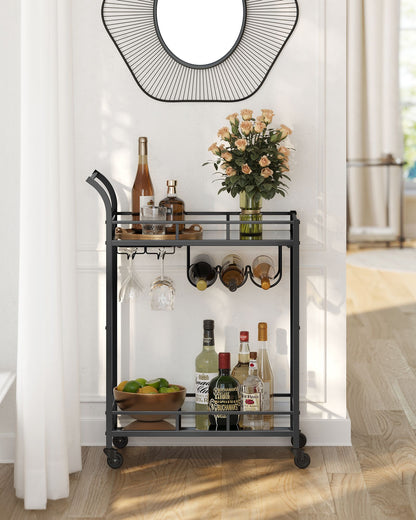 Home Bar Serving Cart with 2 Mirrored Shelves