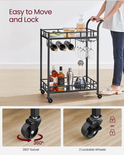 Home Bar Serving Cart with 2 Mirrored Shelves
