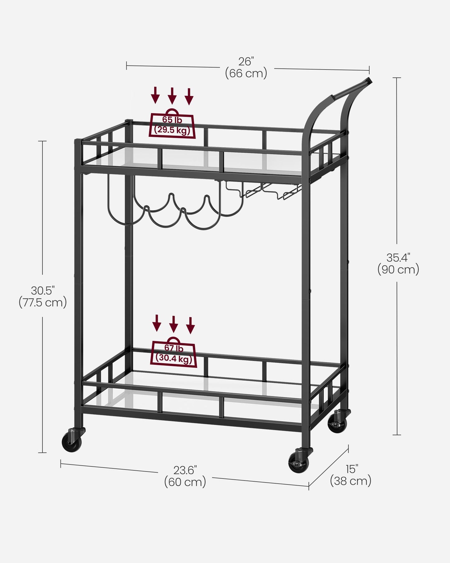 Home Bar Serving Cart with 2 Mirrored Shelves