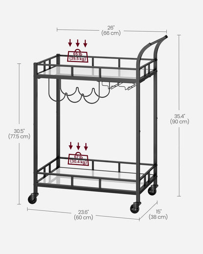 Home Bar Serving Cart with 2 Mirrored Shelves