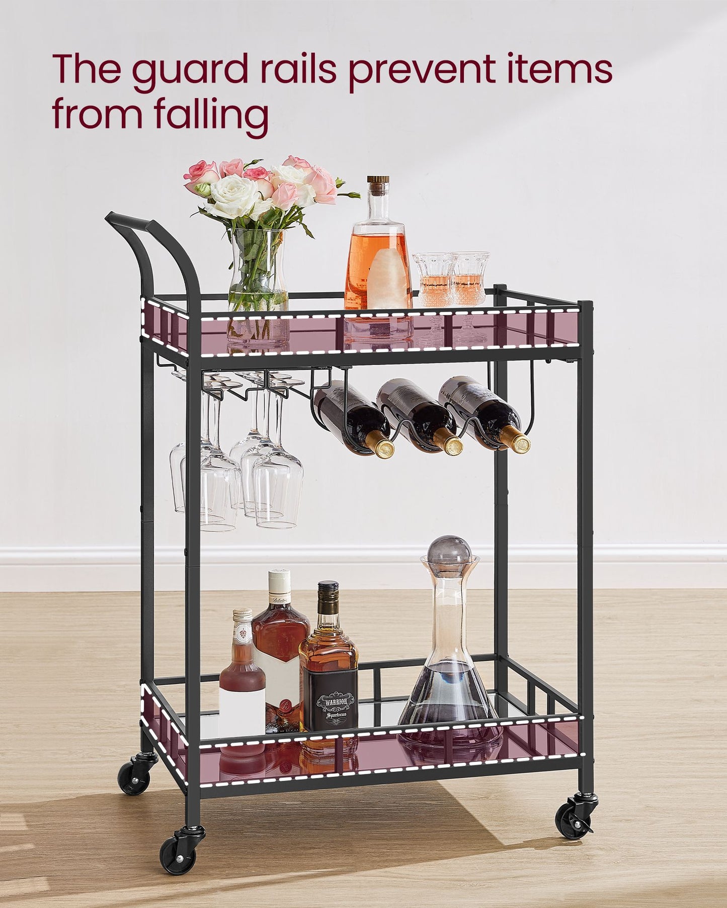 Home Bar Serving Cart with 2 Mirrored Shelves