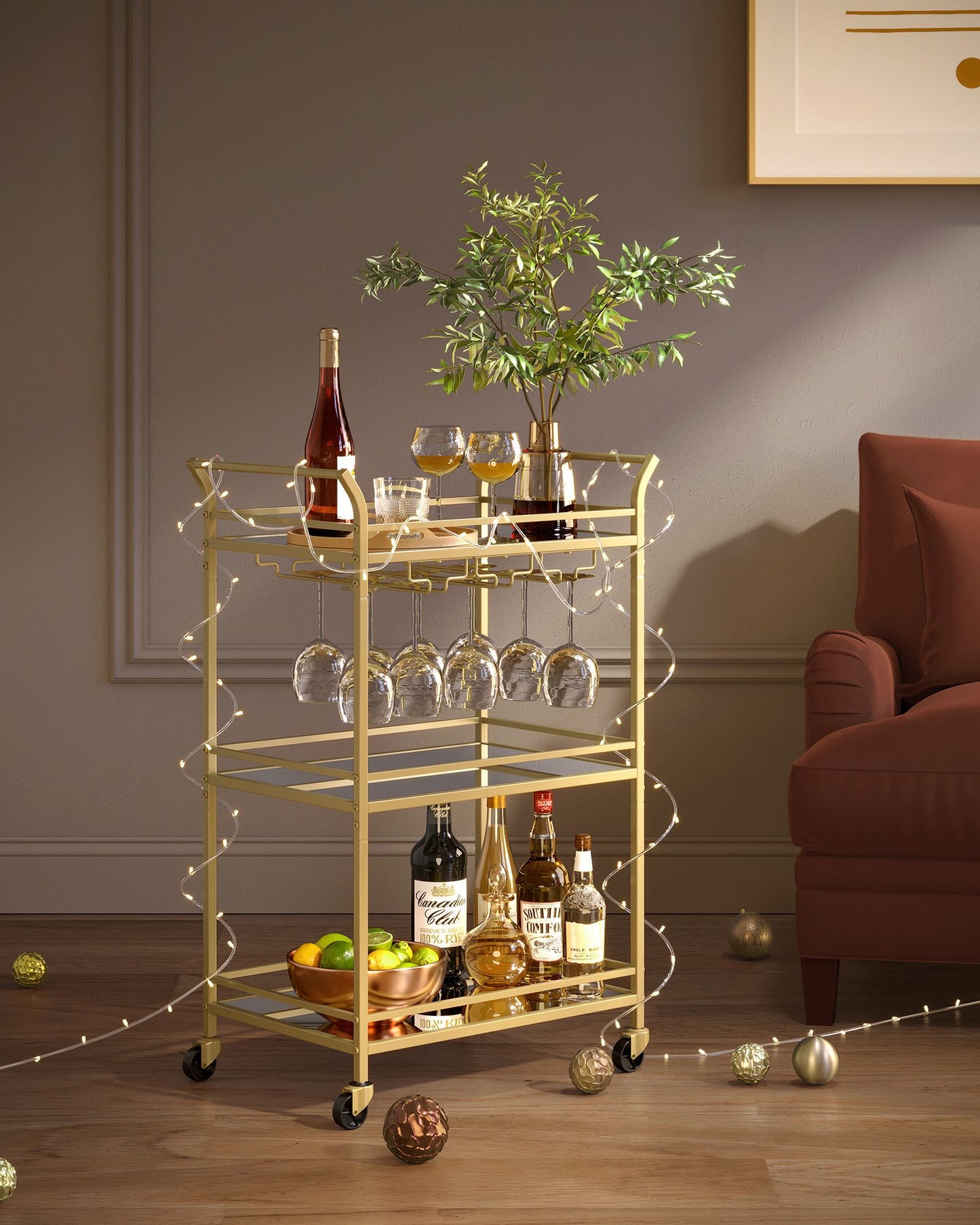 Home Bar Serving Cart with 3-Tier Shelf