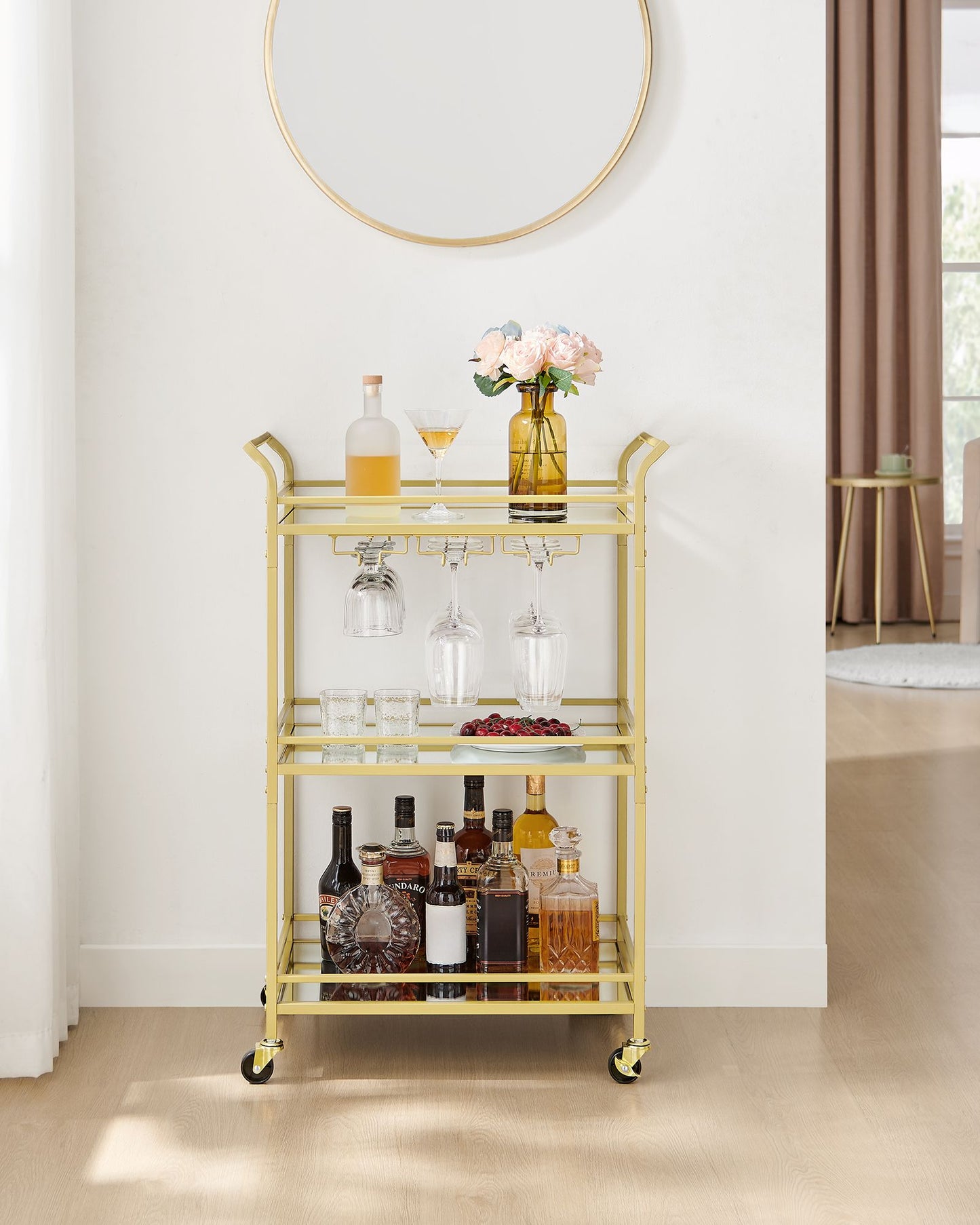 Home Bar Serving Cart with 3-Tier Shelf