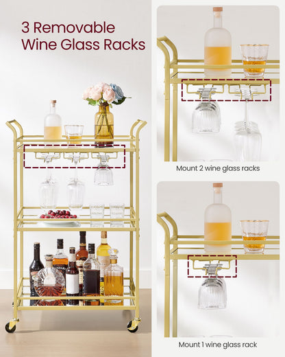 Home Bar Serving Cart with 3-Tier Shelf
