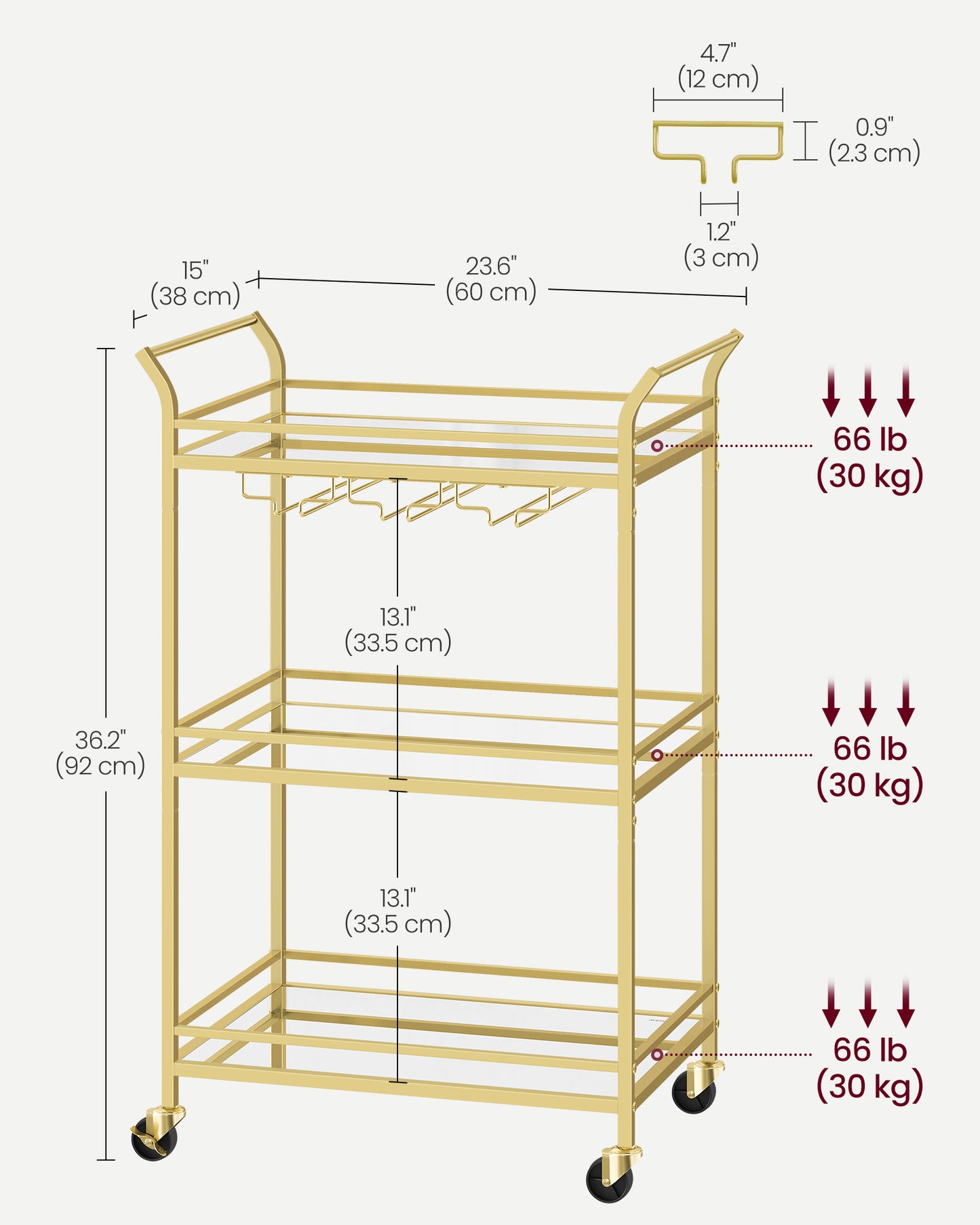 Home Bar Serving Cart with 3-Tier Shelf