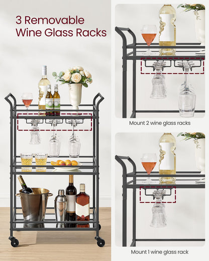 Home Bar Serving Cart with 3-Tier Shelf