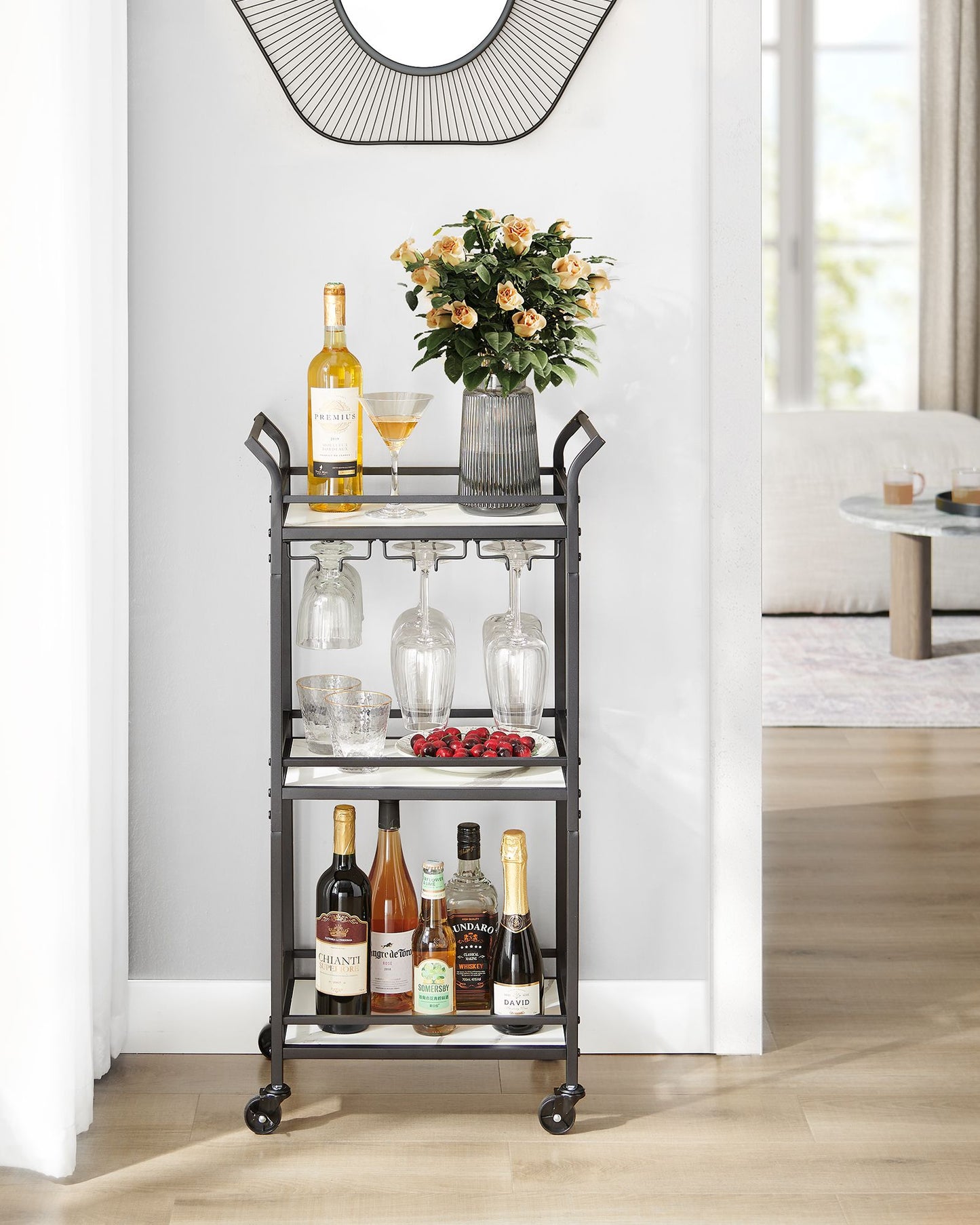 Small Bar Cart with 3-Tier Shelf - HWLEXTRA 