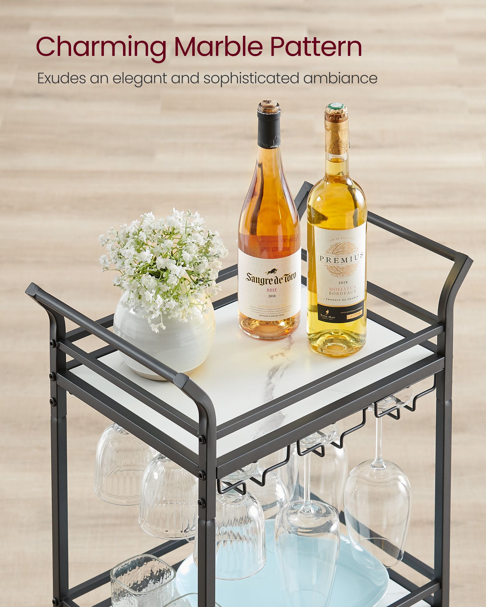 Small Bar Cart with 3-Tier Shelf - HWLEXTRA 