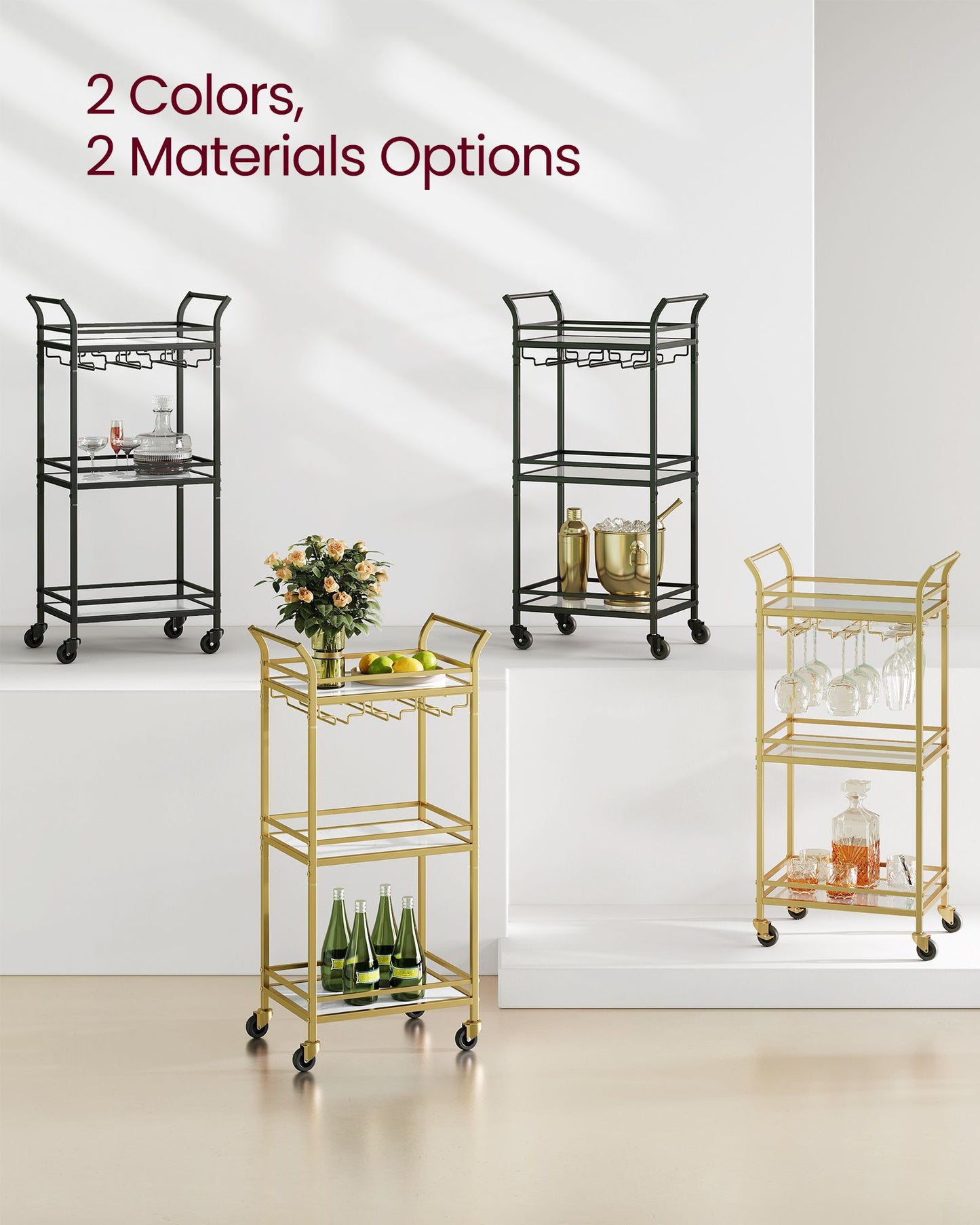 Small Bar Cart with 3-Tier Shelf - HWLEXTRA 