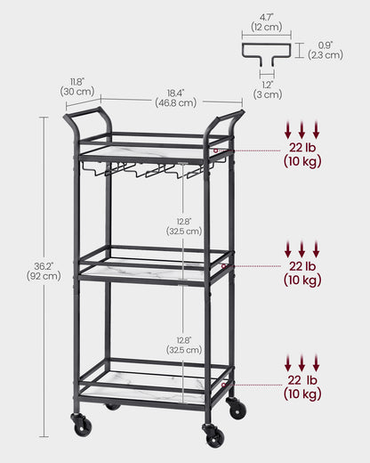 Small Bar Cart with 3-Tier Shelf - HWLEXTRA 
