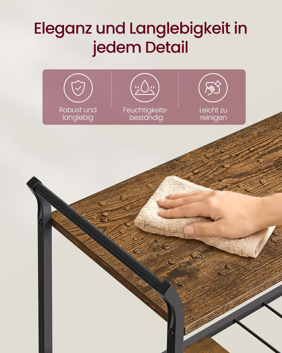 Rustic Brown and Matt Black Serving Trolley with Wine Rack