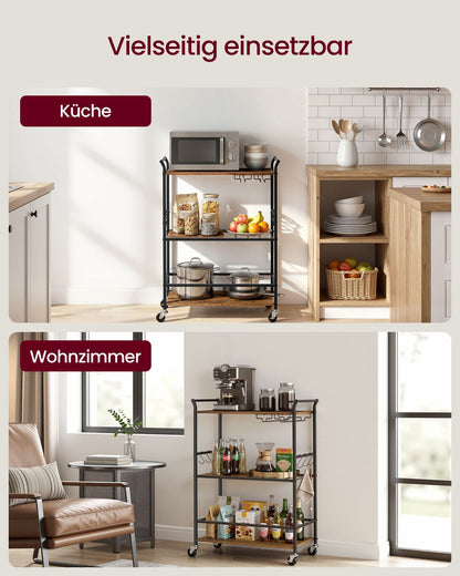 Rustic Brown and Matt Black Serving Trolley with Wine Rack