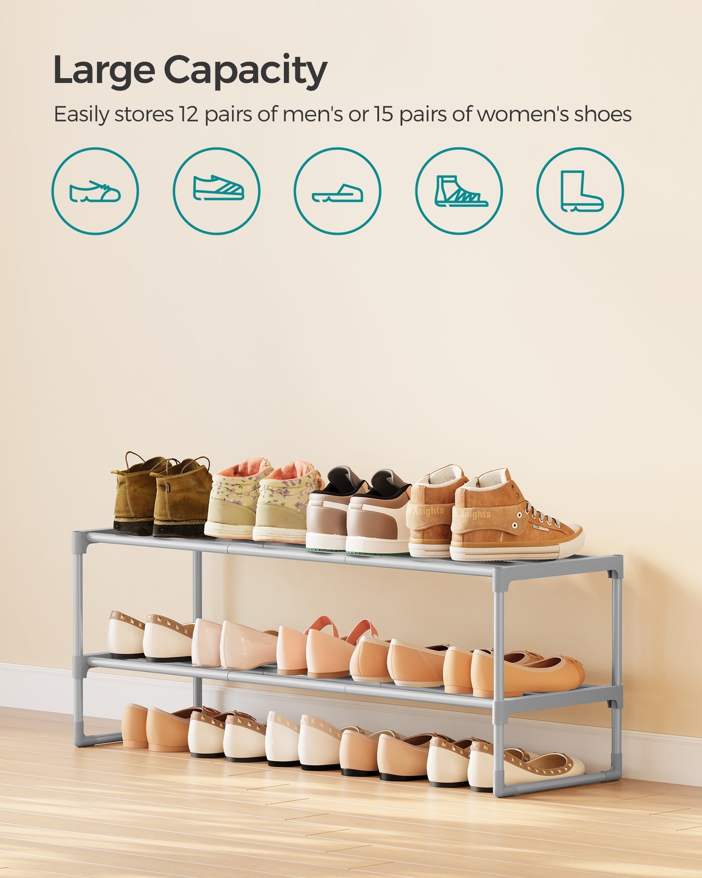 Shoe Rack, 2-Tier Shoe Organizer, Metal Storage Shelf - image 4