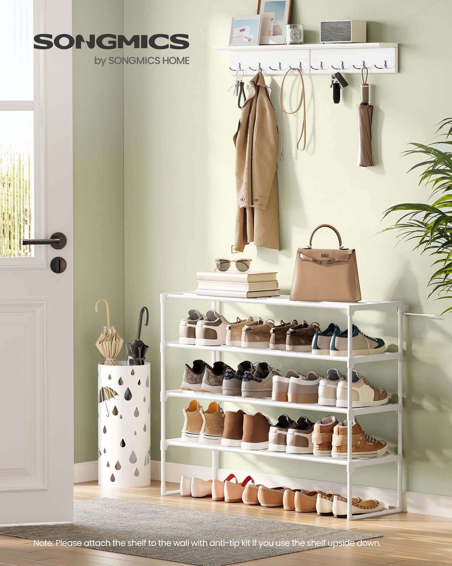 Shoe Rack, 4-Tier Shoe Organizer, Metal Storage Shelf, Upright or Upside Down
