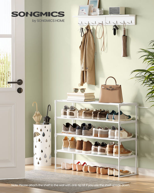 Shoe Rack, 4-Tier Shoe Organizer, Metal Storage Shelf, Upright or Upside Down