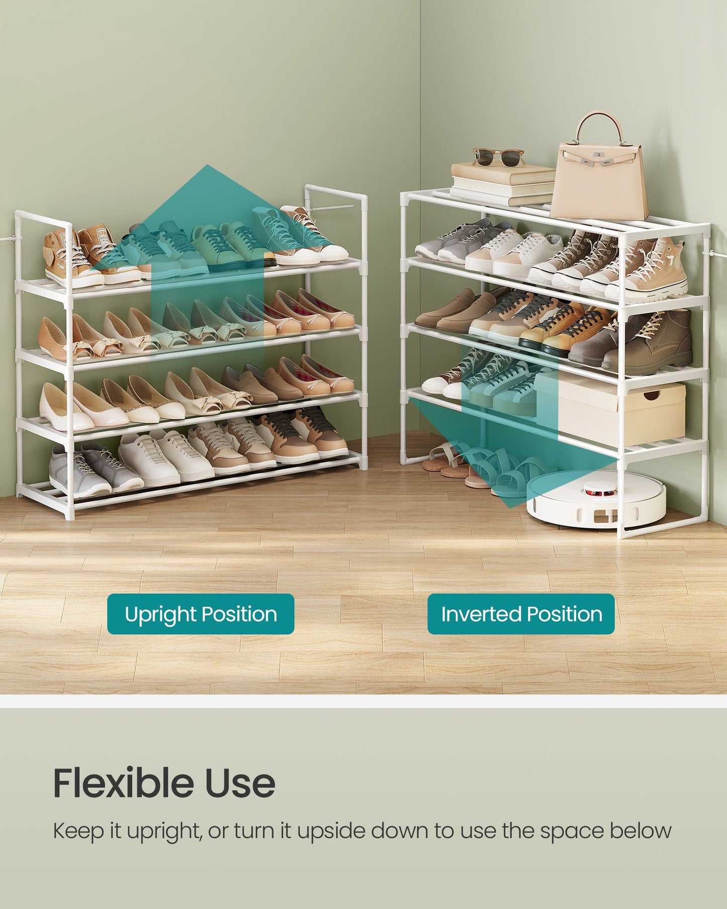 Shoe Rack, 4-Tier Shoe Organizer, Metal Storage Shelf, Upright or Upside Down