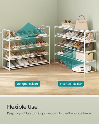 Shoe Rack, 4-Tier Shoe Organizer, Metal Storage Shelf, Upright or Upside Down