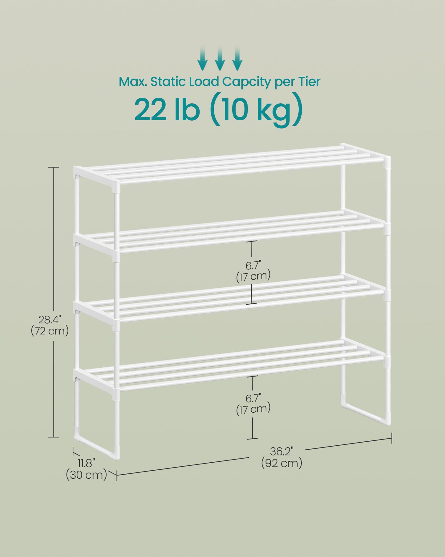 Shoe Rack, 4-Tier Shoe Organizer, Metal Storage Shelf, Upright or Upside Down