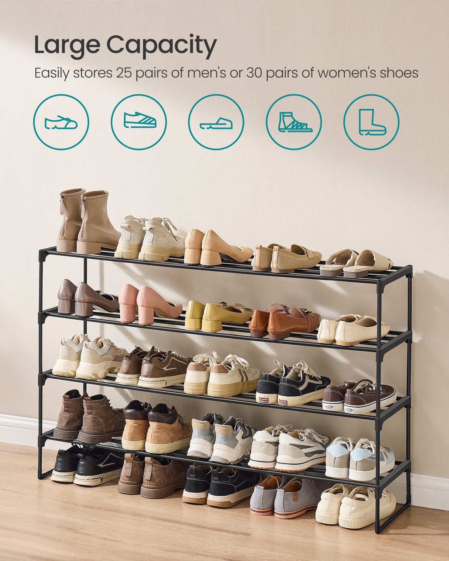 Shoe Rack 4-Tier Shoe Organizer 11.8 x 46.1 x 29.5 Inches Black - image 4