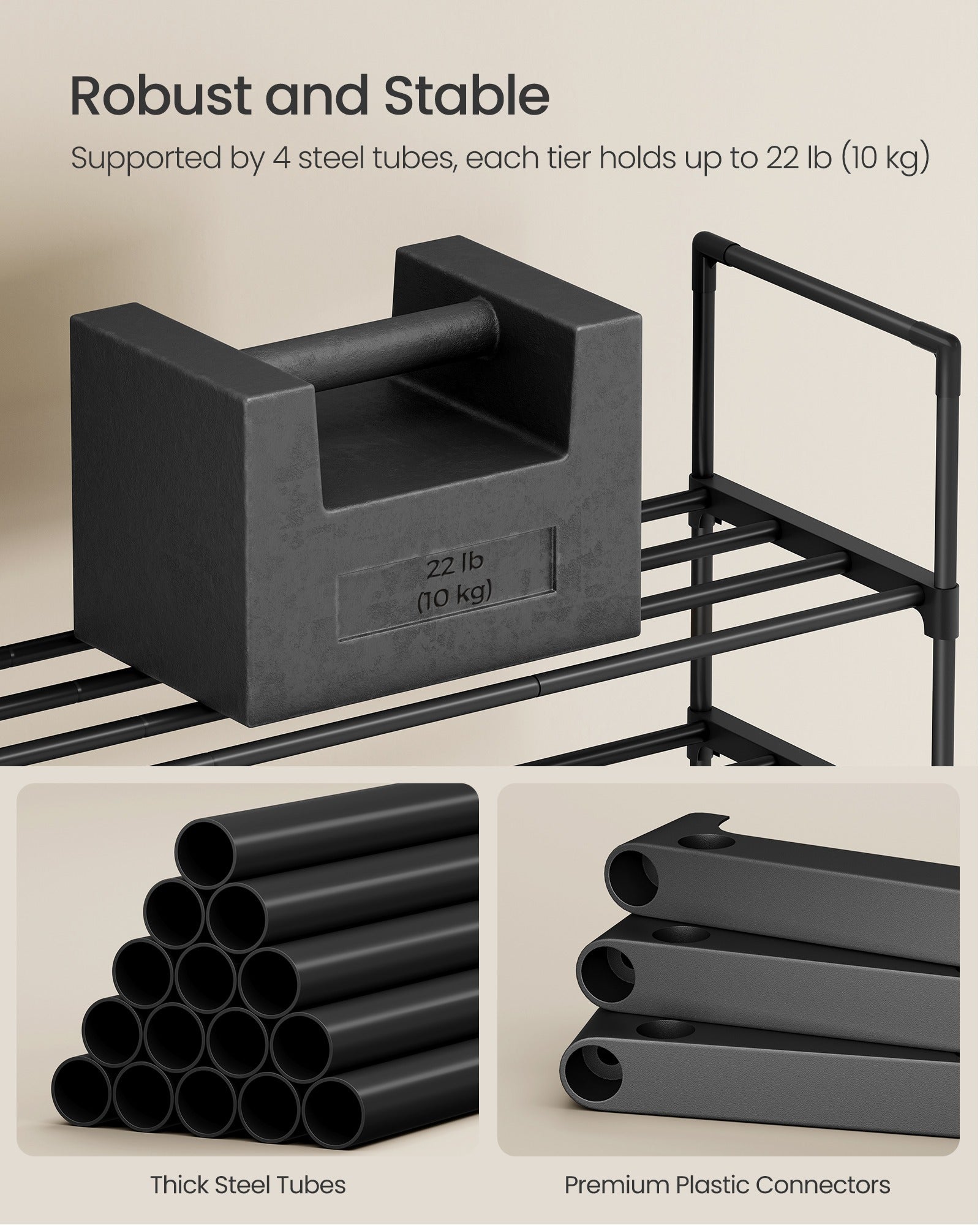 Shoe Rack 4-Tier Shoe Organizer 11.8 x 46.1 x 29.5 Inches Black - image 5