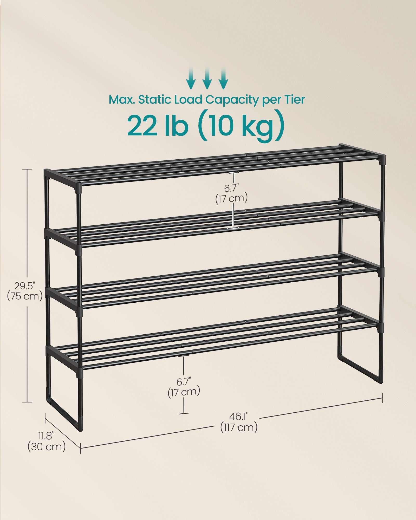 Shoe Rack 4-Tier Shoe Organizer 11.8 x 46.1 x 29.5 Inches Black - image 6