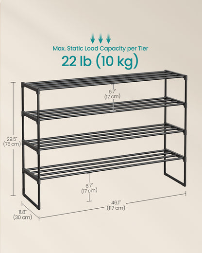 Shoe Rack 4-Tier Shoe Organizer 11.8 x 46.1 x 29.5 Inches Black - image 6