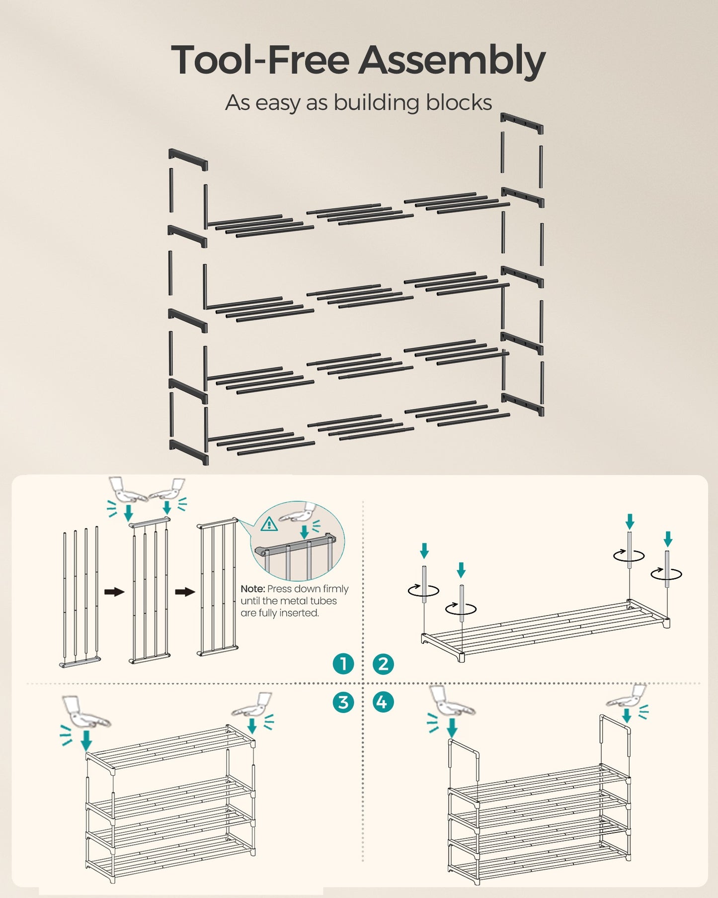 Shoe Rack 4-Tier Shoe Organizer 11.8 x 46.1 x 29.5 Inches Black - image 7