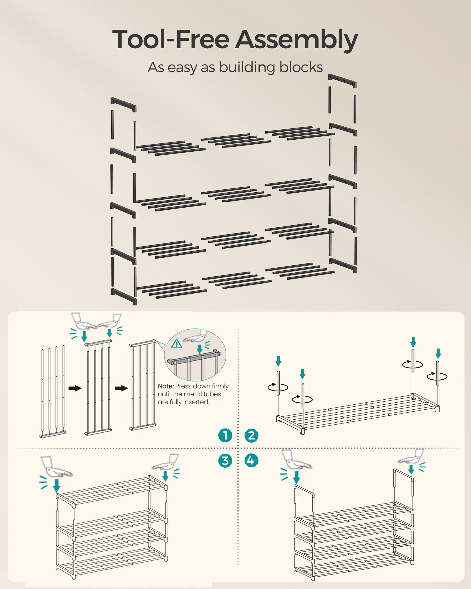 Shoe Rack 4-Tier Shoe Organizer 11.8 x 46.1 x 29.5 Inches Black - image 7