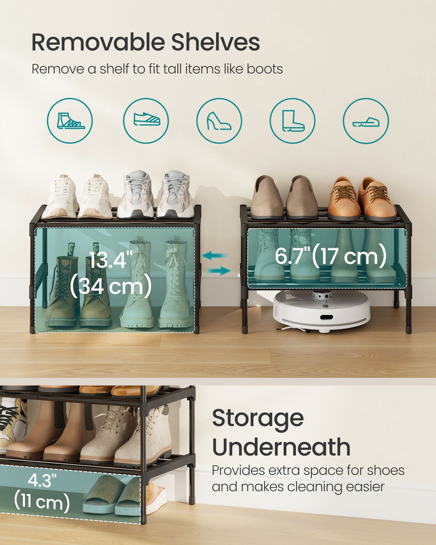 Shoe Rack for Closet, Compact Metal Shoe Organizer Shelf for Entryway - image 4