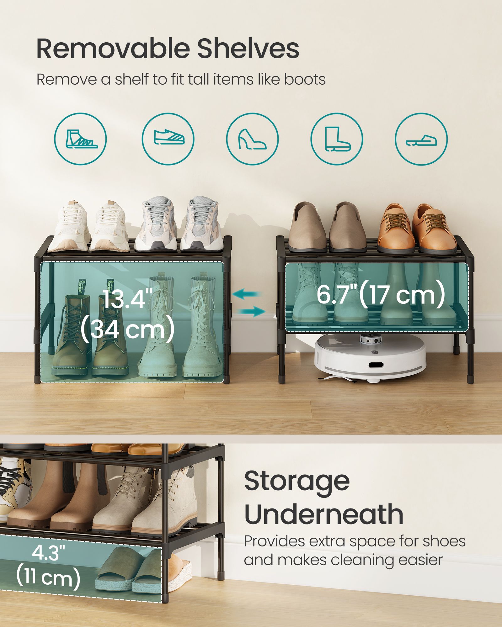 Shoe Rack for Closet, Compact Metal Shoe Organizer Shelf for Entryway - image 4