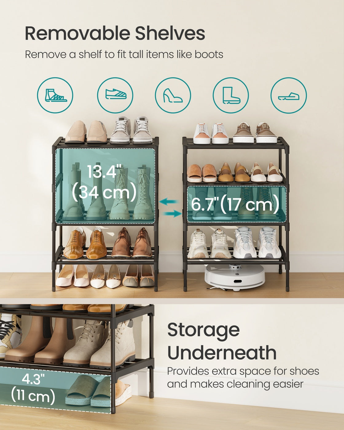 Shoe Rack for Closet, Compact Metal Shoe Organizer Shelf for Entryway - image 17