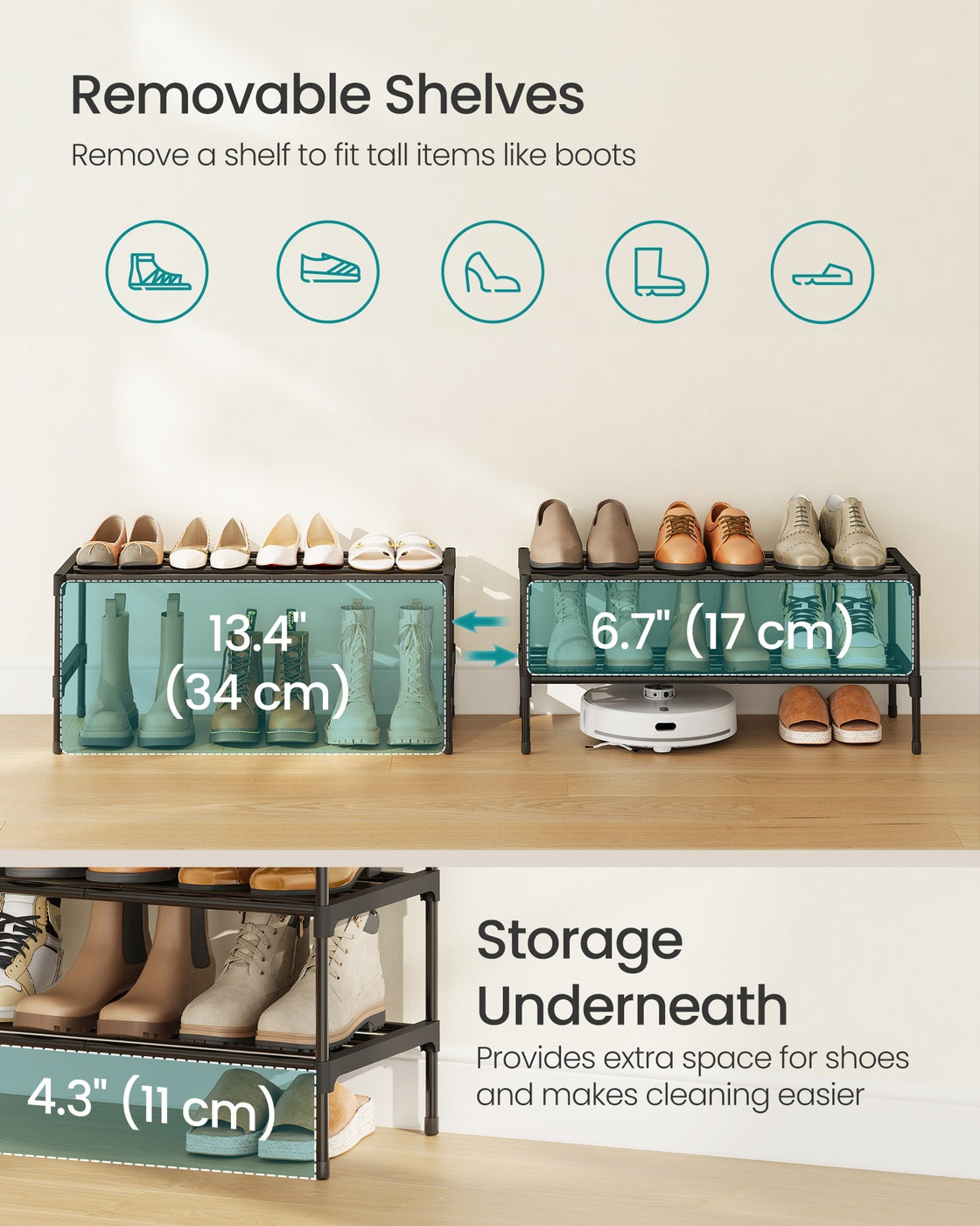 Shoe Rack for Closet, Compact Metal Shoe Organizer Shelf for Entryway - image 23