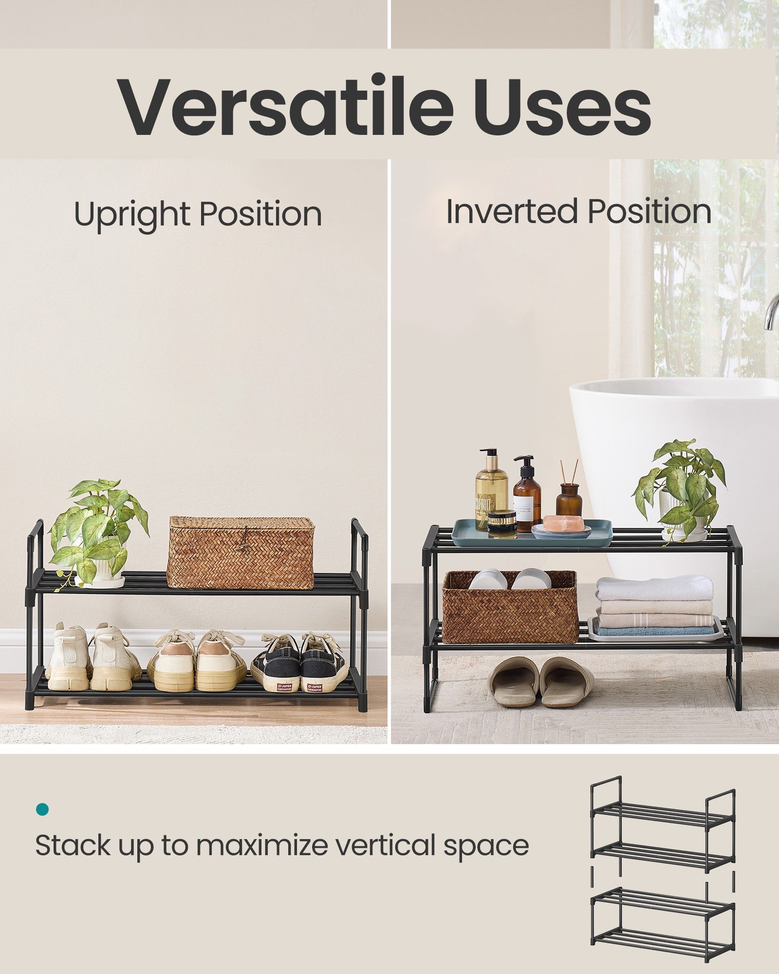 Shoe Rack 2-Tier Shoe Organizer 11.8 x 26.8 x 13.2 Inches Black - image 3