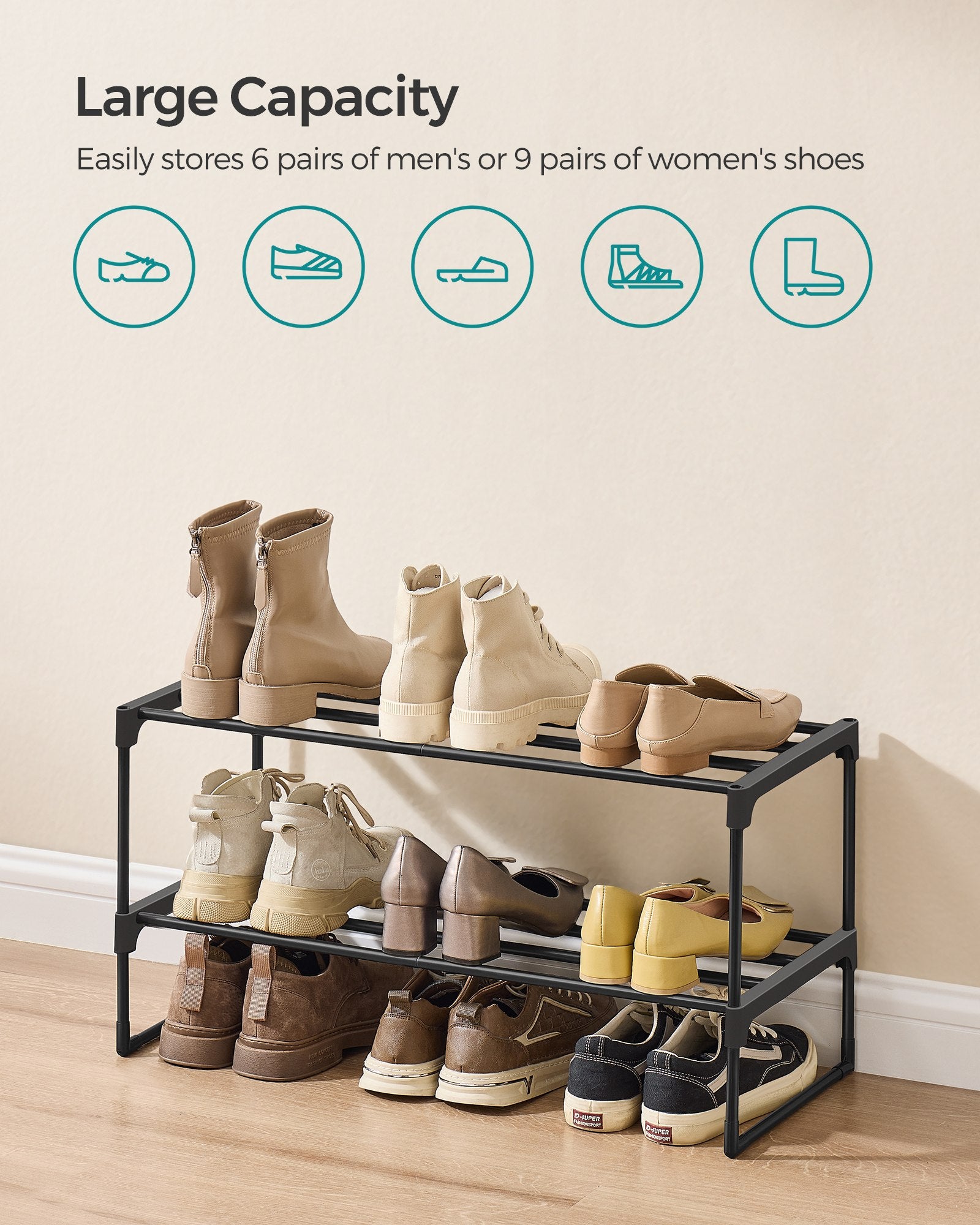 Shoe Rack 2-Tier Shoe Organizer 11.8 x 26.8 x 13.2 Inches Black - image 4