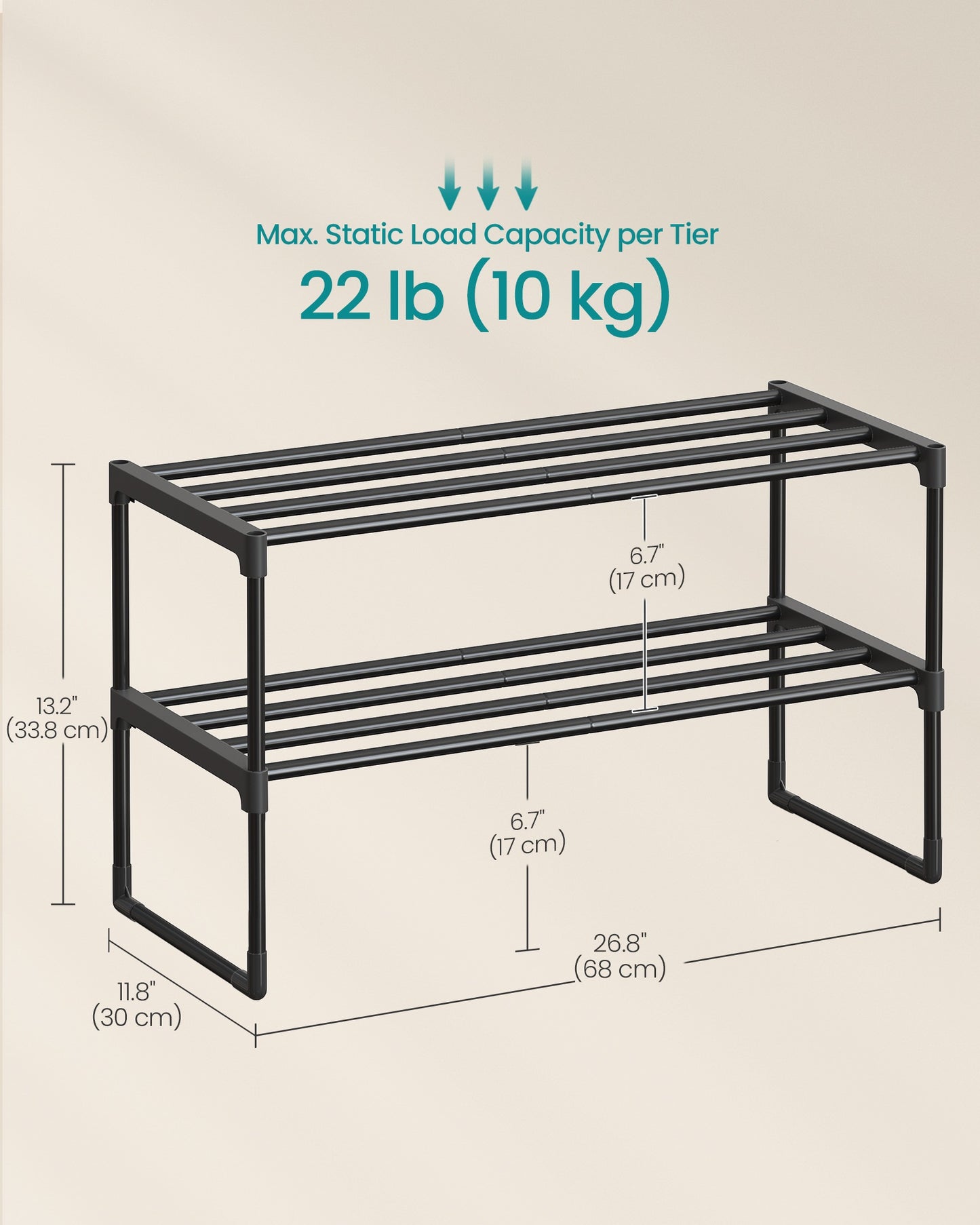 Shoe Rack 2-Tier Shoe Organizer 11.8 x 26.8 x 13.2 Inches Black - image 6