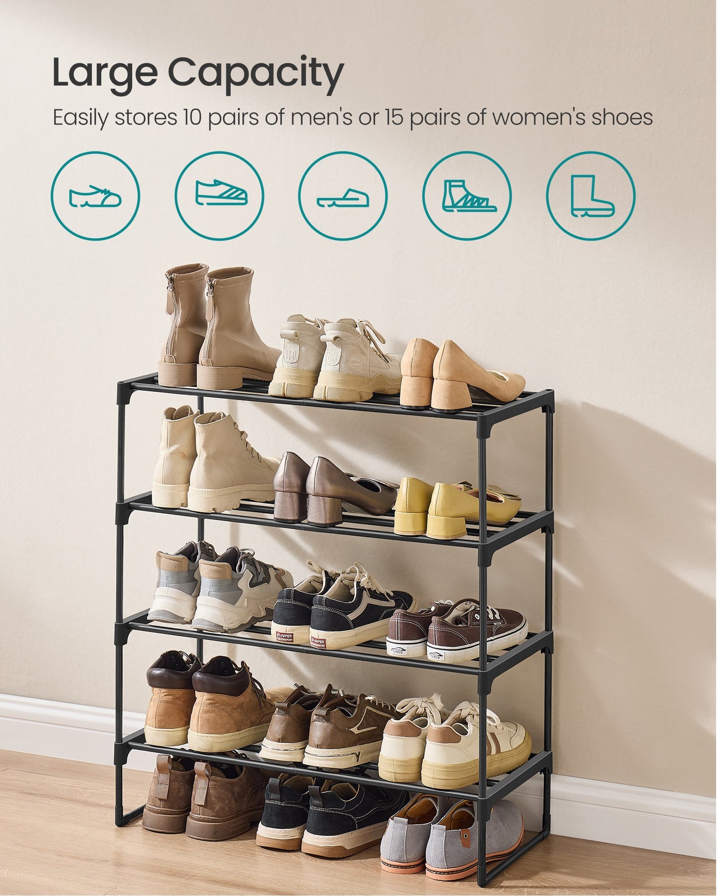 Shoe Rack 2-Tier Shoe Organizer 11.8 x 26.8 x 13.2 Inches Black - image 11