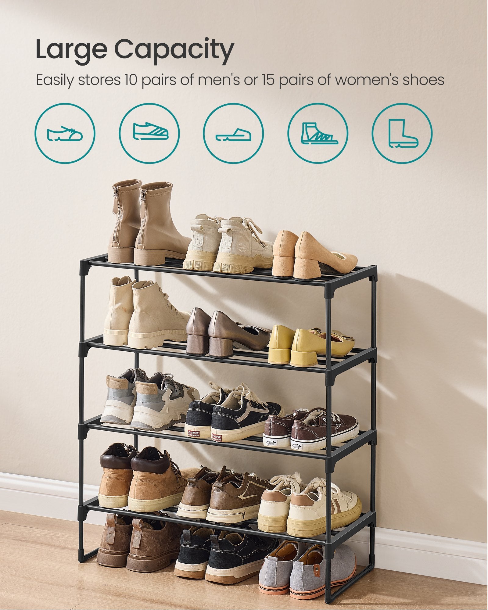 Shoe Rack 2-Tier Shoe Organizer 11.8 x 26.8 x 13.2 Inches Black - image 11