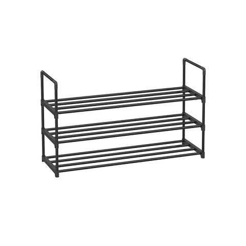 Shoe Rack, 3-Tier Shoe Storage Organizer, Metal Shoe Shelf, Easy to Assemble, 12 to 15 Pairs Shoes, Stackable Shoe Tower for Closet, Entryway, Black ULSA303B02