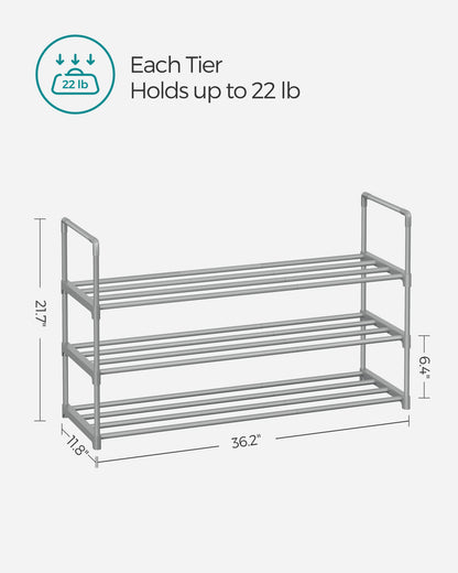 3 Tier Metal Shoe Rack for 15 Pairs of Shoes - HWLEXTRA 