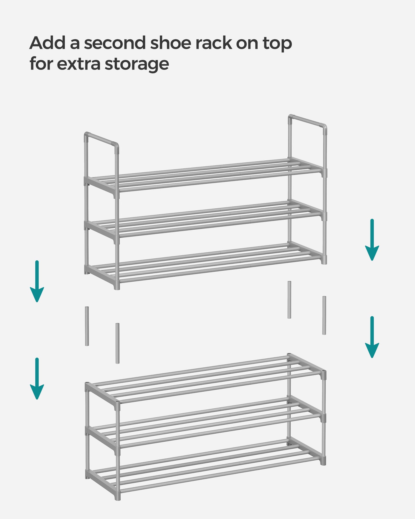 3 Tier Metal Shoe Rack for 15 Pairs of Shoes - HWLEXTRA 