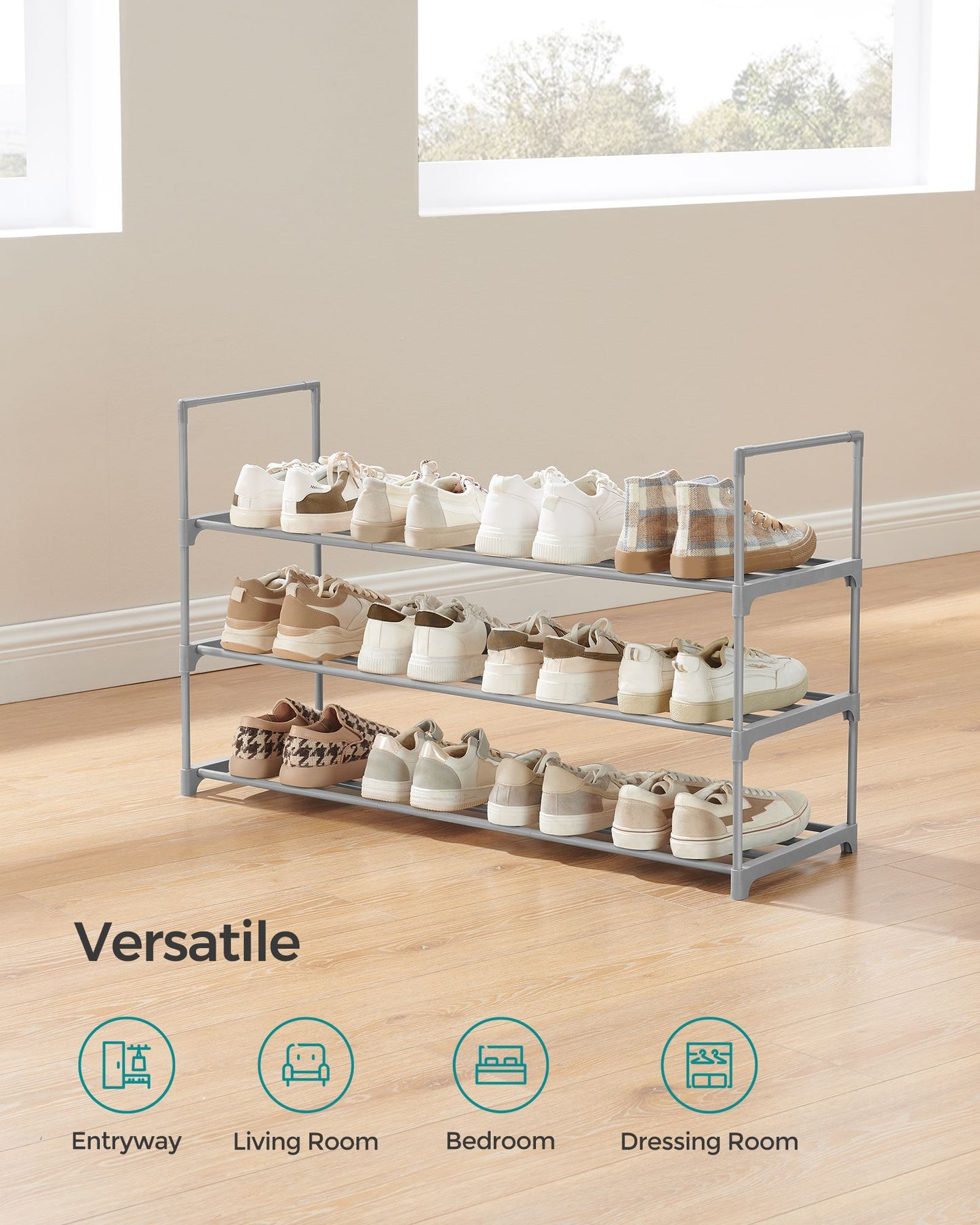 3 Tier Metal Shoe Rack for 15 Pairs of Shoes - HWLEXTRA 