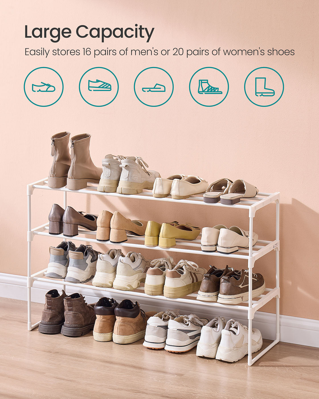 Shoe Rack 3-Tier Shoe Organizer 11.8 x 36.2 x 21.7 Inches Pearl White - image 4