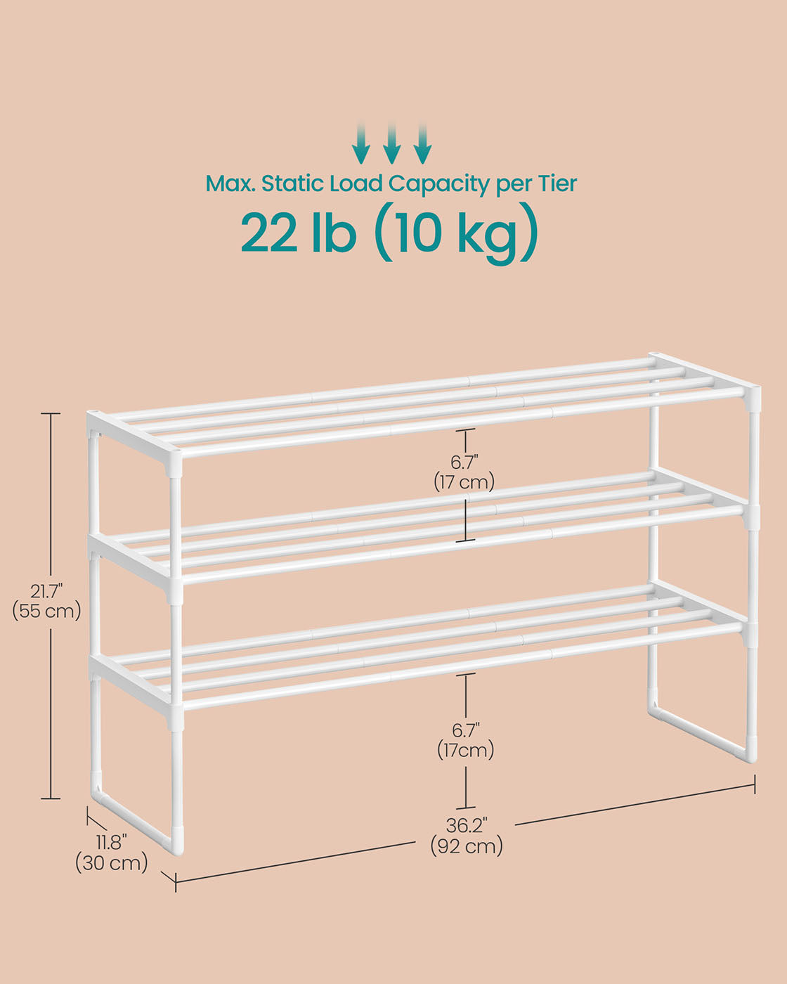 Shoe Rack 3-Tier Shoe Organizer 11.8 x 36.2 x 21.7 Inches Pearl White - image 6