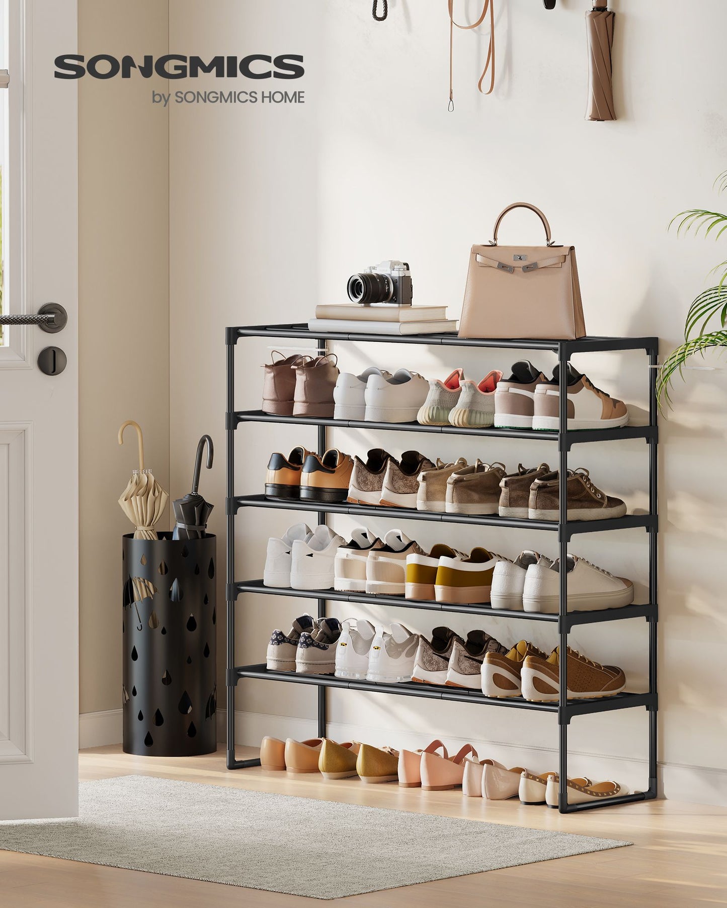 Shoe Rack, 5-Tier Shoe Organizer, Metal Storage Shelf