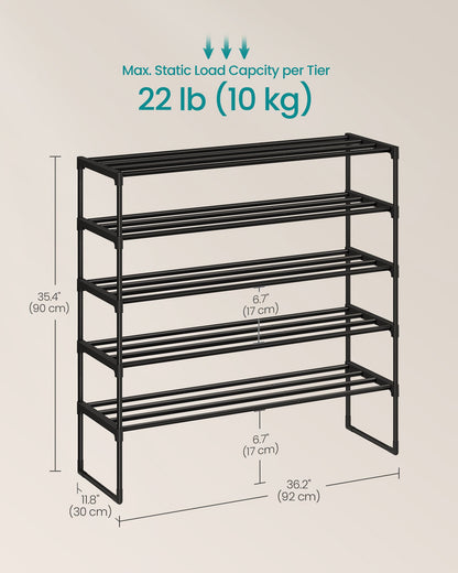 Shoe Rack, 5-Tier Shoe Organizer, Metal Storage Shelf