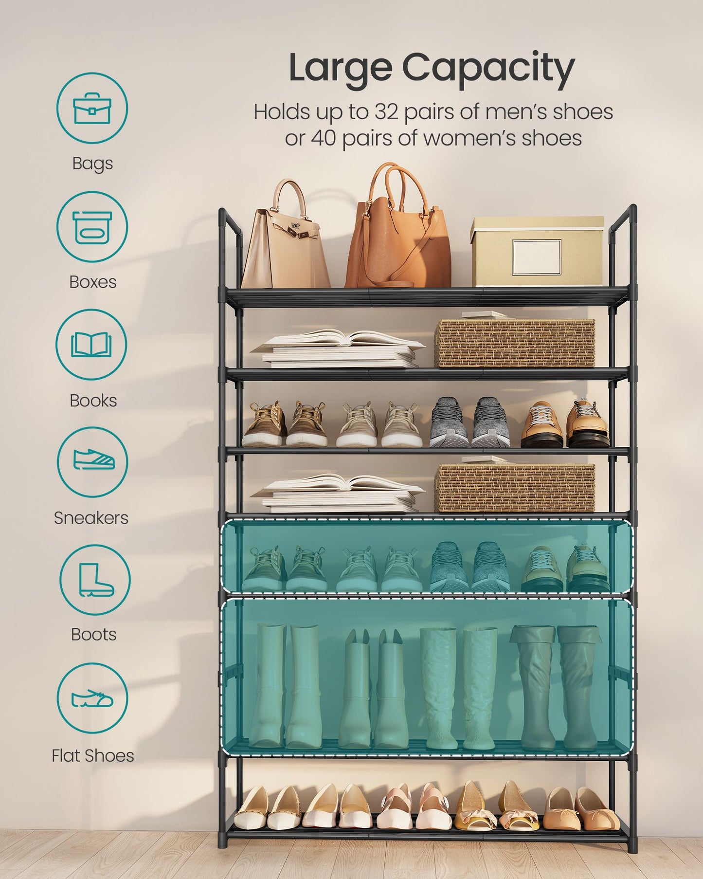 Shoe Rack, Shoe Organizer, Metal Storage Shelf