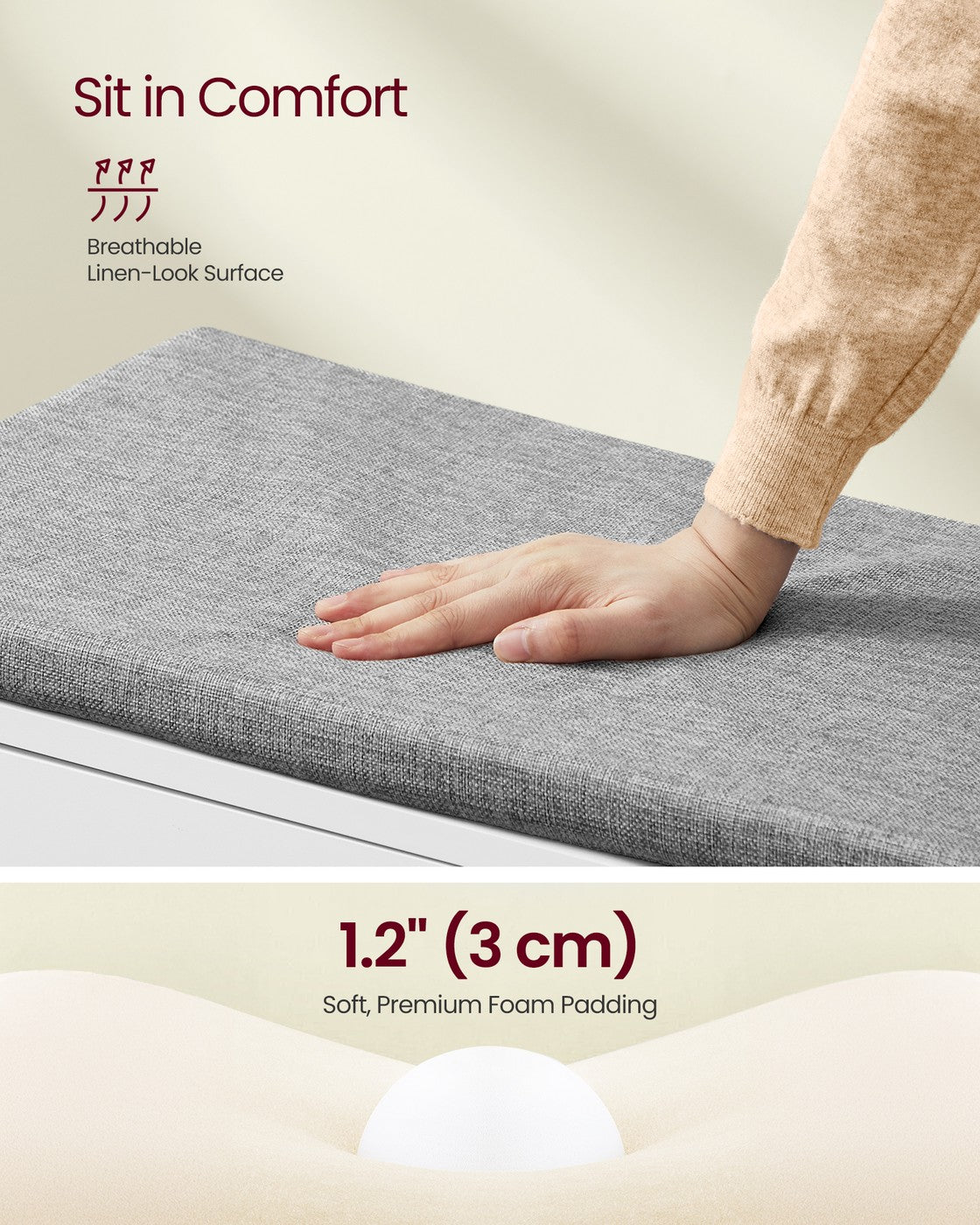 Shoe Storage Bench with Cushion, 3-Tier Entryway Bench with Padded Seat
