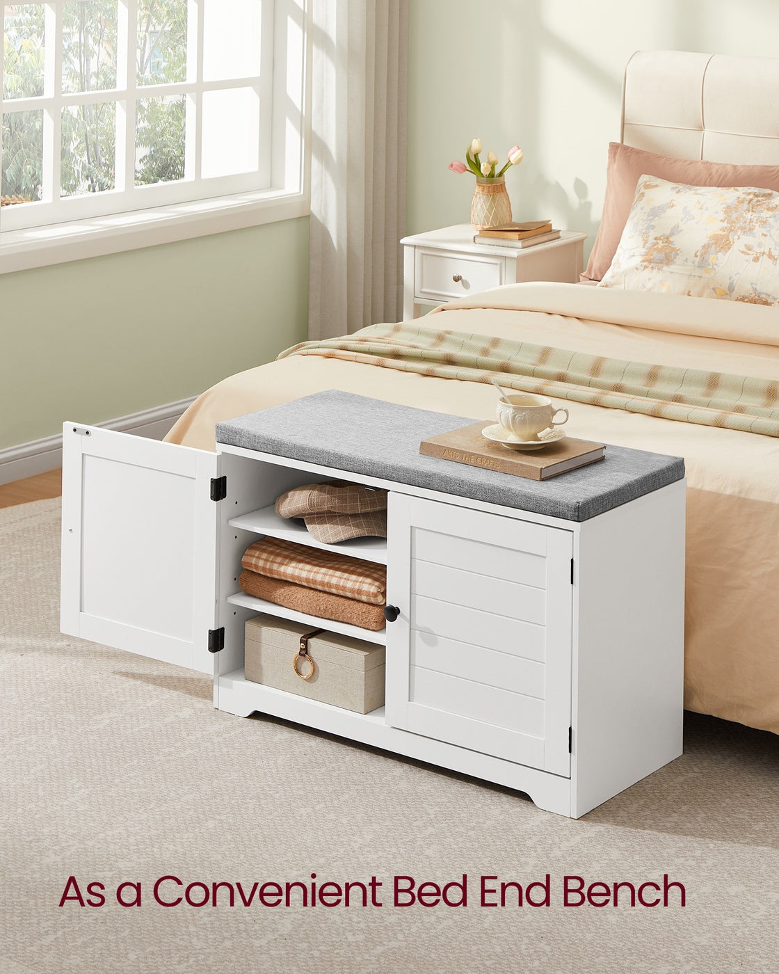 Shoe Storage Bench with Cushion, 3-Tier Entryway Bench with Padded Seat