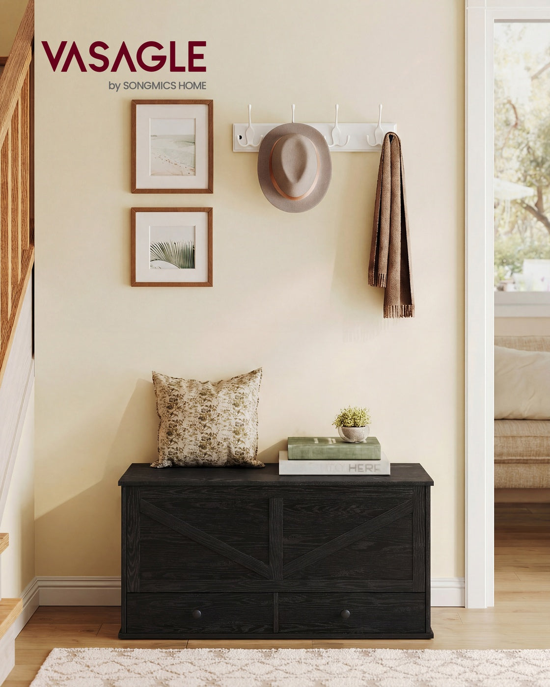 Farmhouse storage bench with fabric drawers for entryway or bedroom - image 9