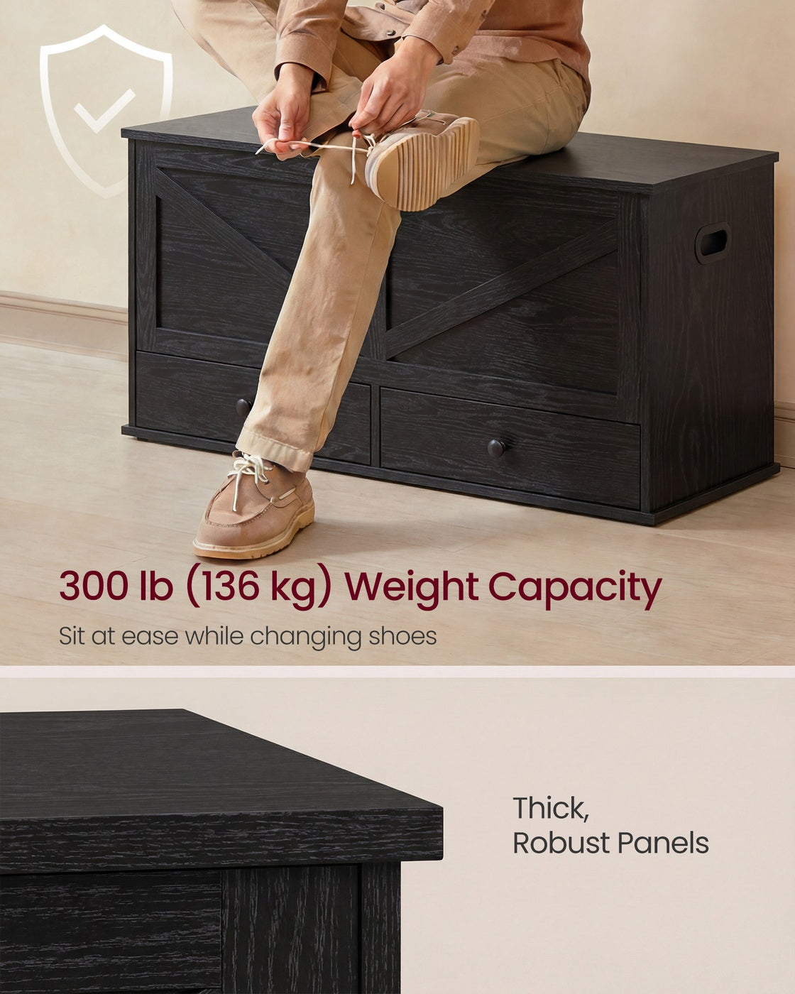Farmhouse storage bench with fabric drawers for entryway or bedroom - image 12